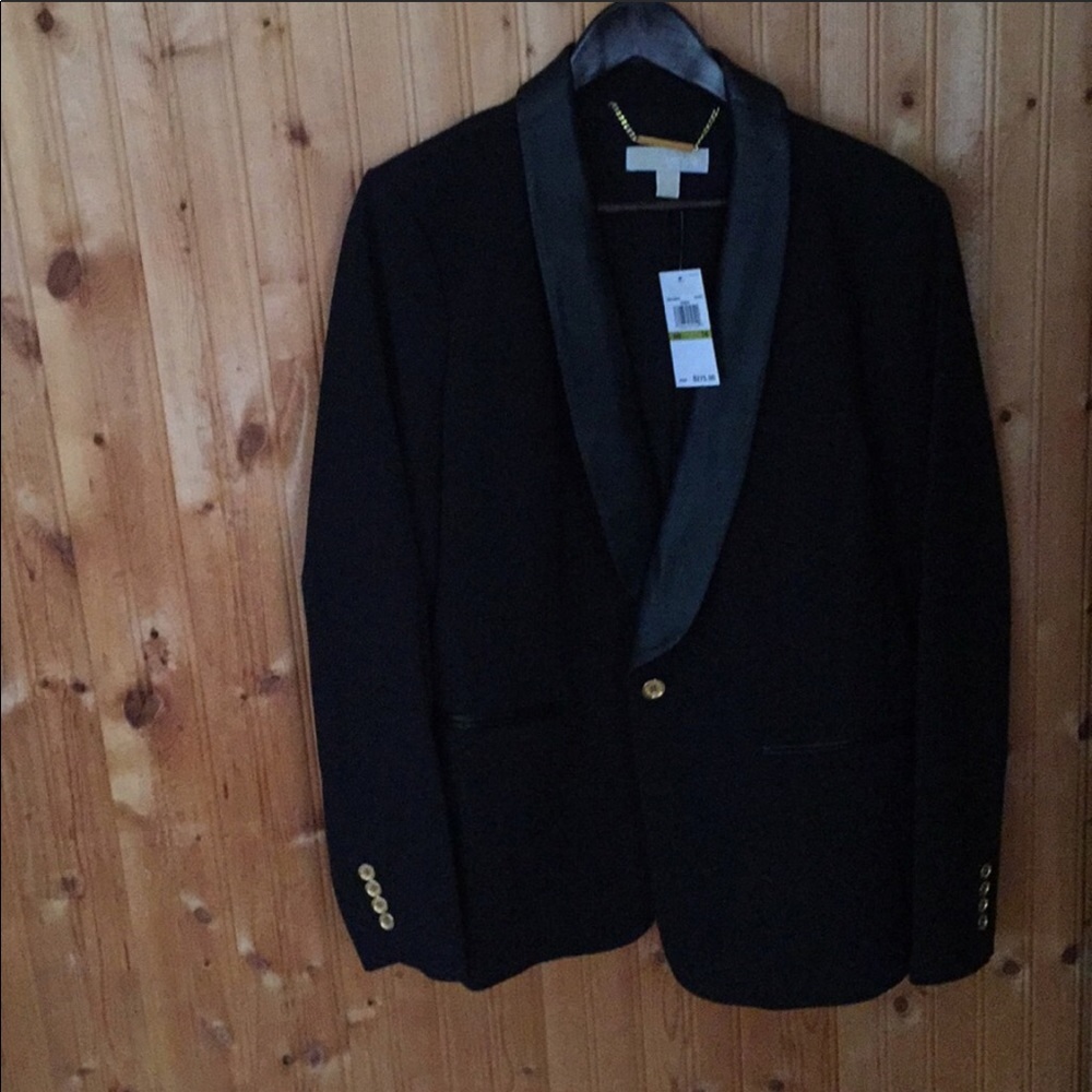 MK Faux Leather Trimmed Boyfriend Blazer